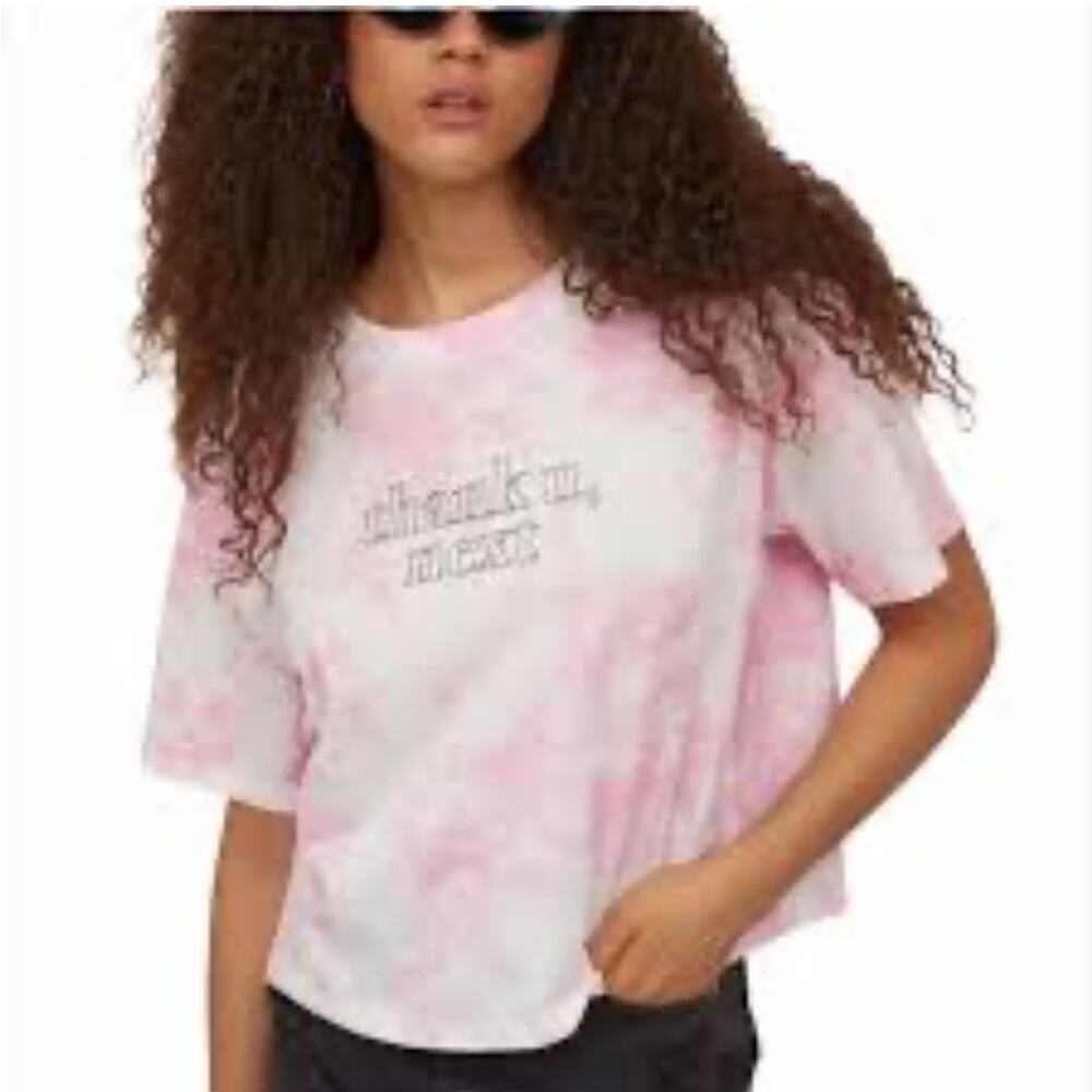 H&M Divided Ariana Grande Limited Edition T Shirt Cropped S Tie Dye Pink NWT